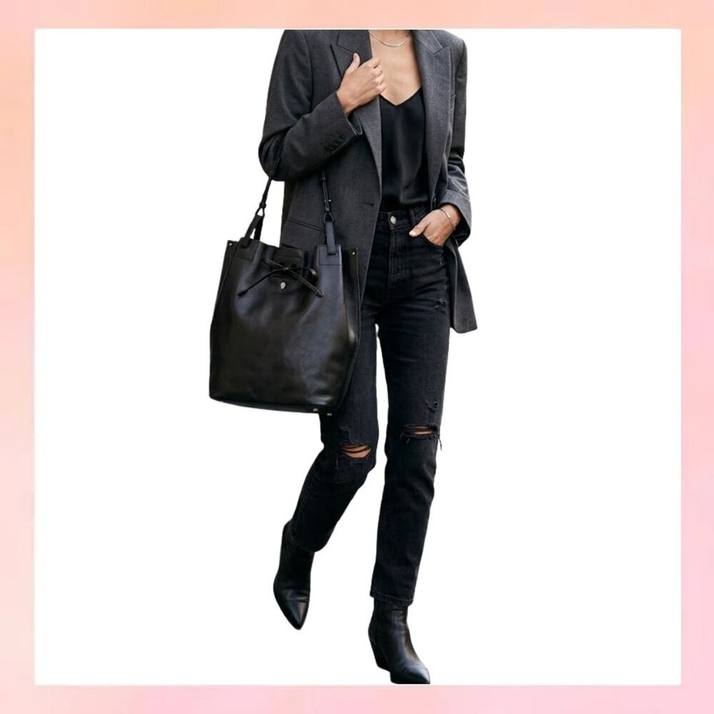 Helen Kaminski Black Pebbled Leather Tote Bag - Large Shoulder Bag